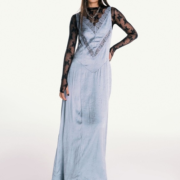 Free People Maybe Forever Grey/Blue Maxi Dress - Picture 2 of 6